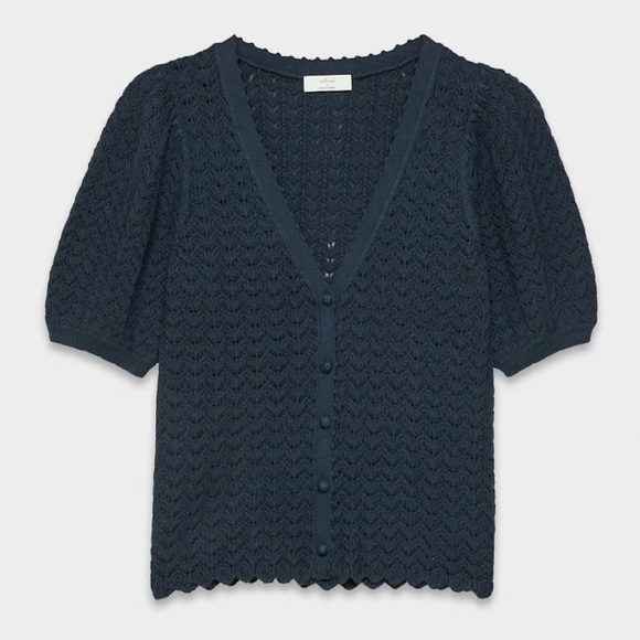 Aritzia Wilfred Fika Puff Sleeve Knit Cotton Buttoned Black Cardigan Size Large - Picture 6 of 14